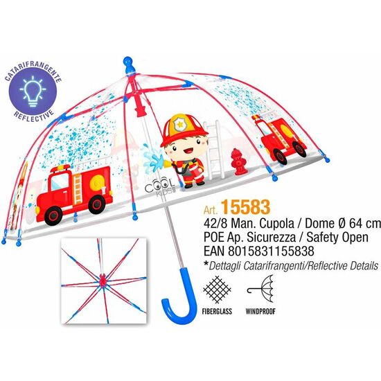 PARAGUAS MANUAL TRANSPARENTE BOMBERO 42CM image 1