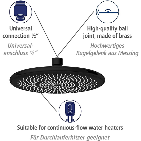 ROCIADOR DE DUCHA WATERSAVING 22,5 CM, NEGRO image 3