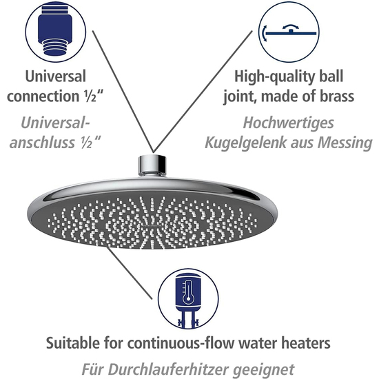 ROCIADOR DE DUCHA WATERSAVING 22,5 CM, CROMO/GRIS image 3