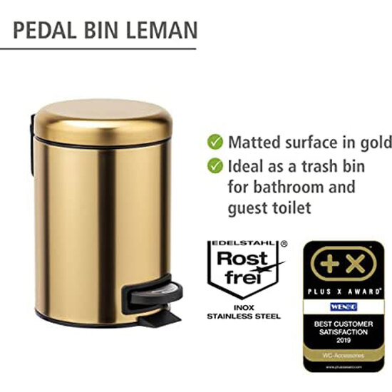 CUBO DE PEDAL DE ACERO INOXIDABLE LEMAN 3 LTS., DORADO image 3