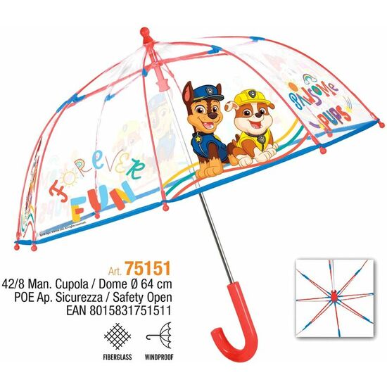 PARAGUAS MANUAL TRANSPARENTE PATRULLA CANINA PAW PATROL 42CM image 1