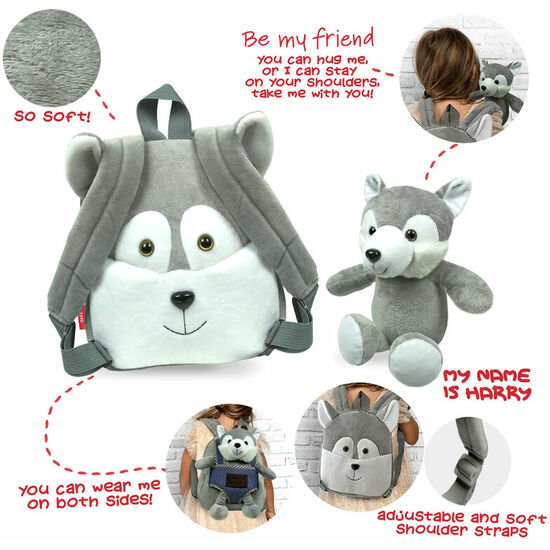 MOCHILA REVERSIBLE + PELUCHE HUSKY HARRY 26CM image 1