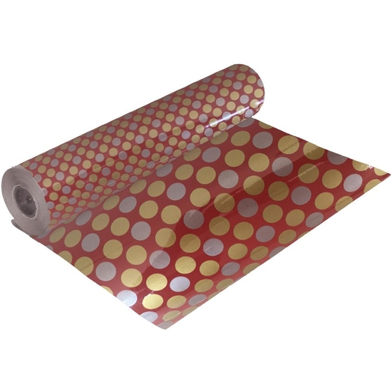 BOBINA PAPEL REGALO 62 CM 95 MTS. LUNARES FONDO ROJO image 0