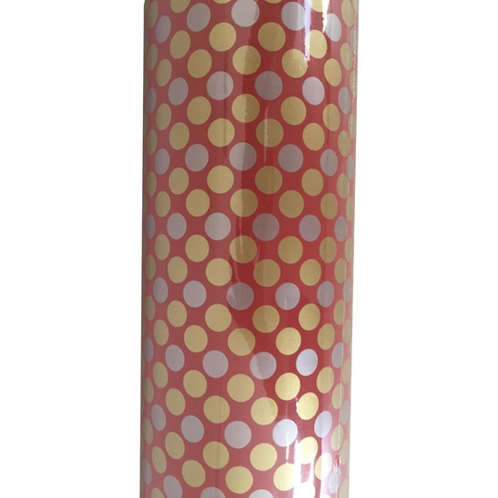 BOBINA PAPEL REGALO 62 CM 95 MTS. LUNARES FONDO ROJO image 2