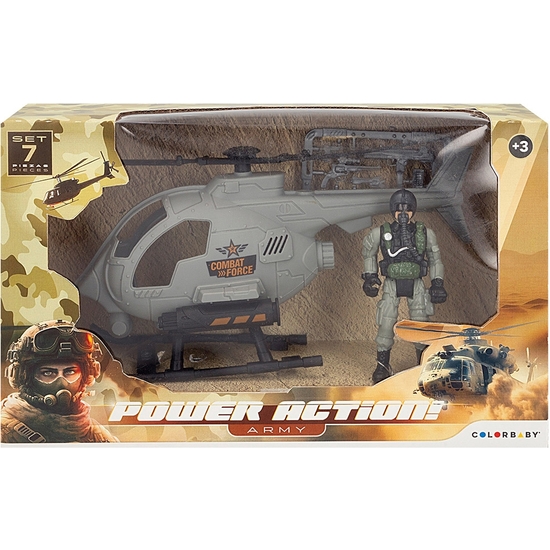 SET FIGURA ACCIÓN CON HELICÓPTERO COMBATE 22 CM image 0