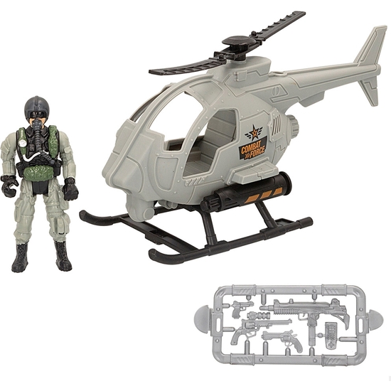 SET FIGURA ACCIÓN CON HELICÓPTERO COMBATE 22 CM image 1