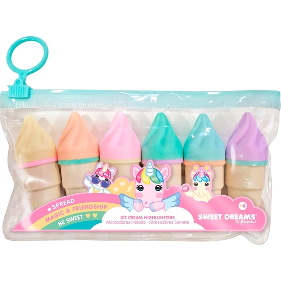 BOLSA CON 6 MARCADORES FLUORESCENTE HELADOS UNICORNIO SWEET DREAMS image 0