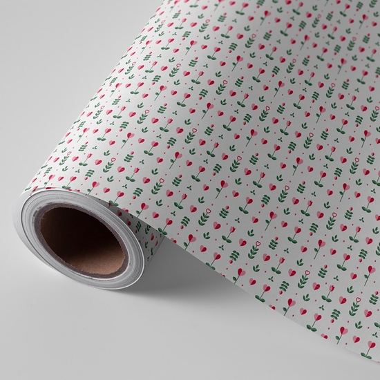 BOBINA PAPEL REGALO 31 CM 95 MTS. MINI FLORES Y CORAZONES image 0
