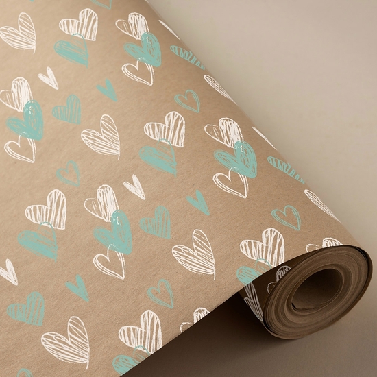 BOBINA PAPEL REGALO 62 CM 95 MTS. CORAZONES ECO KRAFT image 0