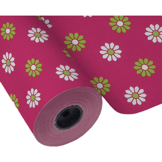 BOBINA PAPEL REGALO 62 CM 95 MTS. FLORES FUCSIA image 0