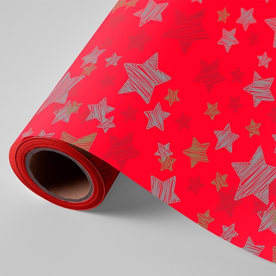 BOBINA PAPEL REGALO 62 CM 95 MTS. NAVIDAD ROJO ESTRELLAS image 0