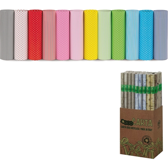EXPOSITOR 50 ROLLO PAPEL REGALO TOPOS Y RAYAS 200X70 CM image 0