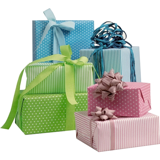 EXPOSITOR 50 ROLLO PAPEL REGALO TOPOS Y RAYAS 200X70 CM image 1