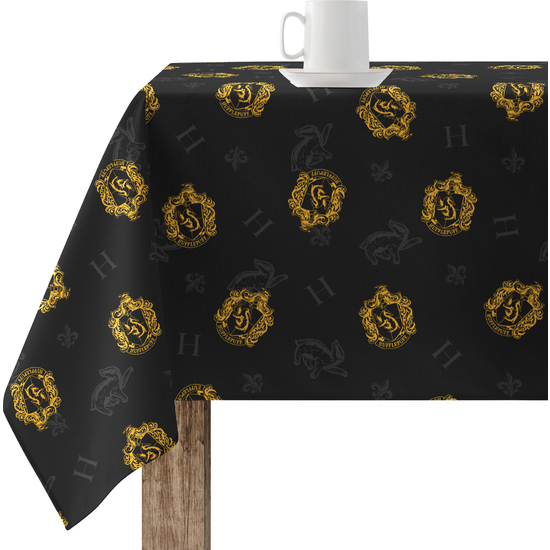 MANTEL RESINADO (TACTO PLASTIFICADO) ANTIMANCHAS MODELO HUFFLEPUFF SHIELD BLACK image 0