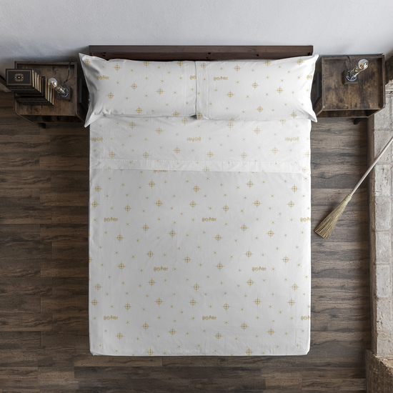 JUEGO DE SÁBANAS CON ALMOHADA Y BAJERA ESTAMPADAS 100% ALGODÓN MODELO HPOTTER STARS GOLD PARA CAMA DE 180. image 2