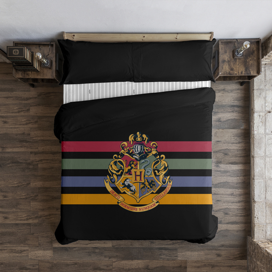 FUNDA NÓRDICA CON BOTONES 100% ALGODÓN MODELO HOGWARTS BLACK PARA CAMA DE 120 (200X200 CM.) image 0