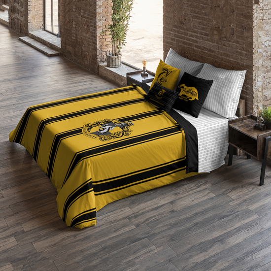 FUNDA NÓRDICA CON BOTONES 100% ALGODÓN MODELO HUFFLEPUFF RAYAS PARA CAMA DE 120 (200X200 CM.) image 1