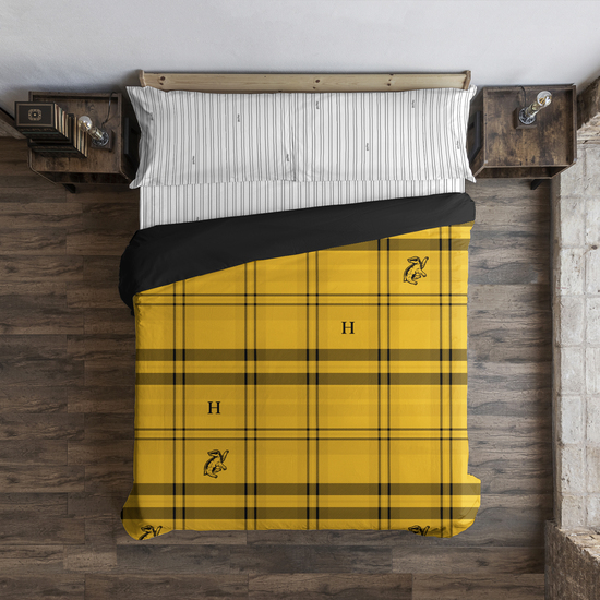 FUNDA NÓRDICA CON BOTONES 100% ALGODÓN MODELO HUFFLEPUFF CUADRO PARA CAMA DE 90 ( 155X220 CM.) image 0