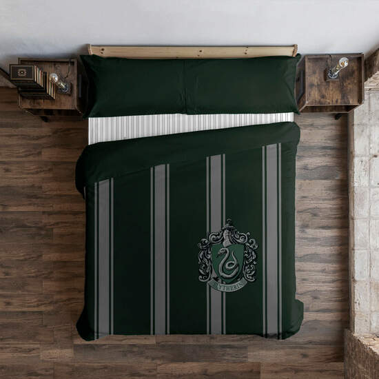 FUNDA NÓRDICA CON BOTONES 100% ALGODÓN MODELO SLYTHERIN RAYAS PARA CAMA DE 90 ( 155X220 CM.) image 0