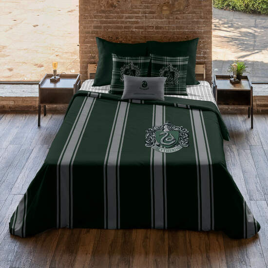 FUNDA NÓRDICA CON BOTONES 100% ALGODÓN MODELO SLYTHERIN RAYAS PARA CAMA DE 90 ( 155X220 CM.) image 3