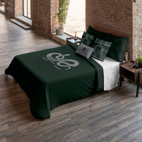 FUNDA NÓRDICA CON BOTONES 100% ALGODÓN MODELO SLYTHERIN VALUES PARA CAMA DE 120 (200X200 CM.) image 1