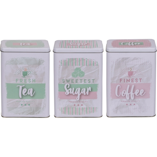 SET 3 LATAS METAL PASTEL TEA, SUGAR, COFEE 12X18 image 0