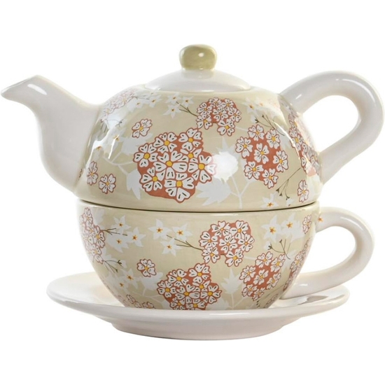 TETERA CON TAZA Y PLATO DECORADO FLOR 750 ML 2 MODELOS image 0