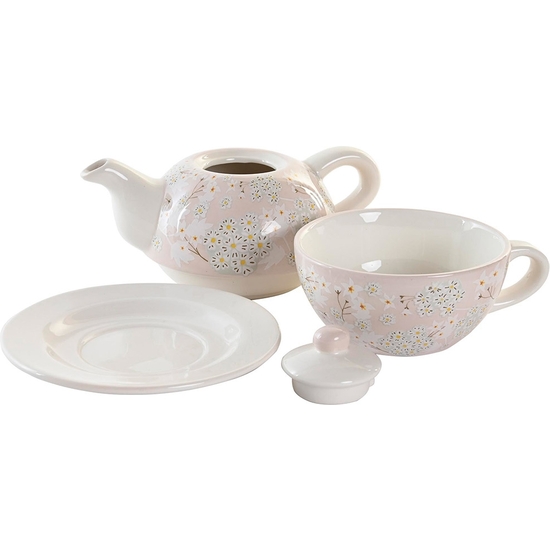 TETERA CON TAZA Y PLATO DECORADO FLOR 750 ML 2 MODELOS image 1