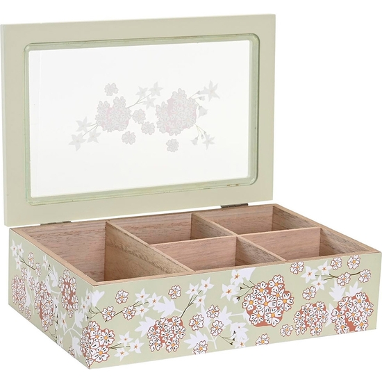 CAJA INFUSIONES MADERA DECORADO FLOR 23X15X7 - 2 MODELOS image 1