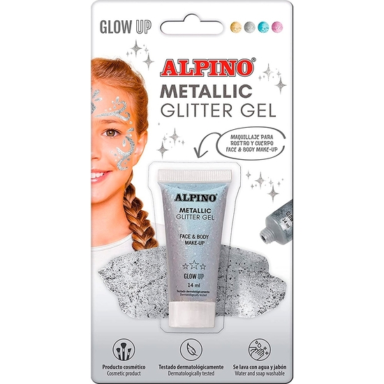MAQUILLAJE GLITTER GEL PLATA TUBO EN BLISTER ALPINO image 0