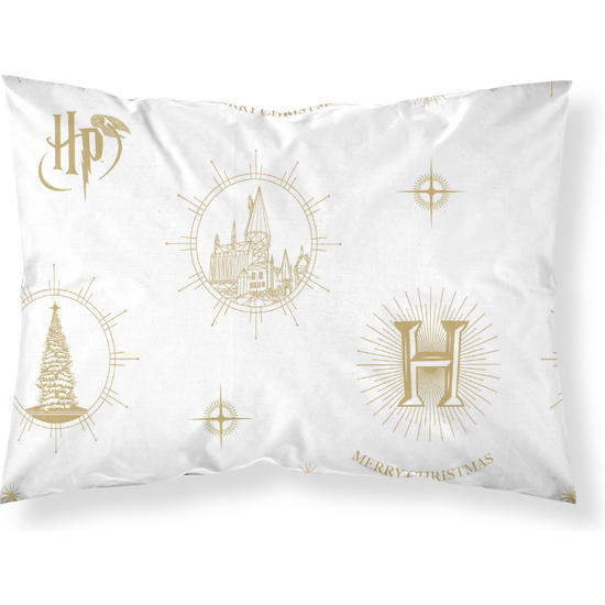 FUNDA DE ALMOHADA 100% ALGODÓN MODELO HOGWARTS GOLD CHRISTMAS DE 50X80CM. image 0