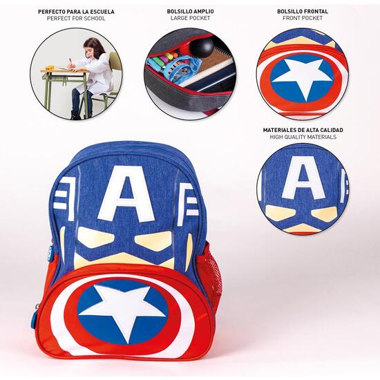 MOCHILA INFANTIL ESCOLAR AVENGERS CAPITAN AMERICA BLUE image 3