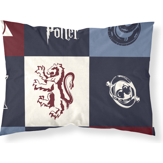 FUNDA DE ALMOHADA 100% ALGODÓN MODELO HOGWARTS CUADROS AZUL DE 50X80CM. image 0