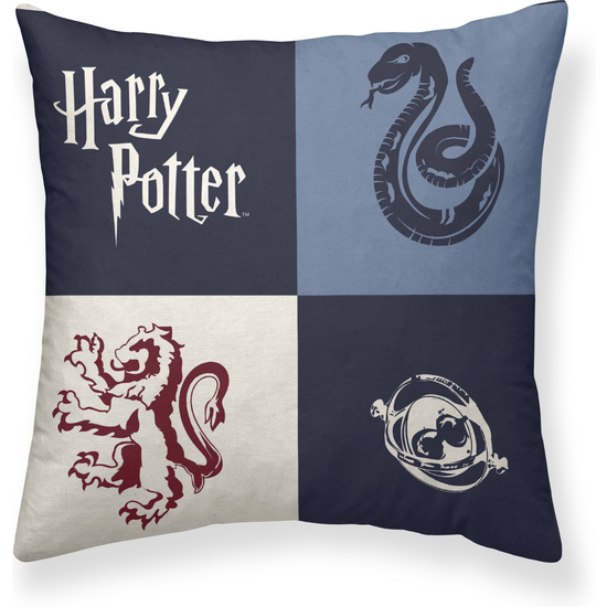 FUNDA DE ALMOHADA 100% ALGODÓN MODELO HOGWARTS CUADROS AZUL DE 65X65 CM. image 0