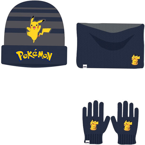 CONJUNTO GORRO GUANTES BRAGA CUELLO PIKACHU POKEMON INFANTIL image 0