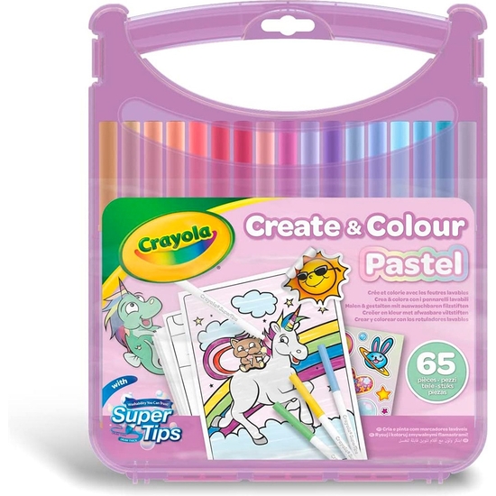 CRAYOLA MALETÍN 65 ROTULADORES PASTEL LAVABLES CON ACCESORIOS image 0