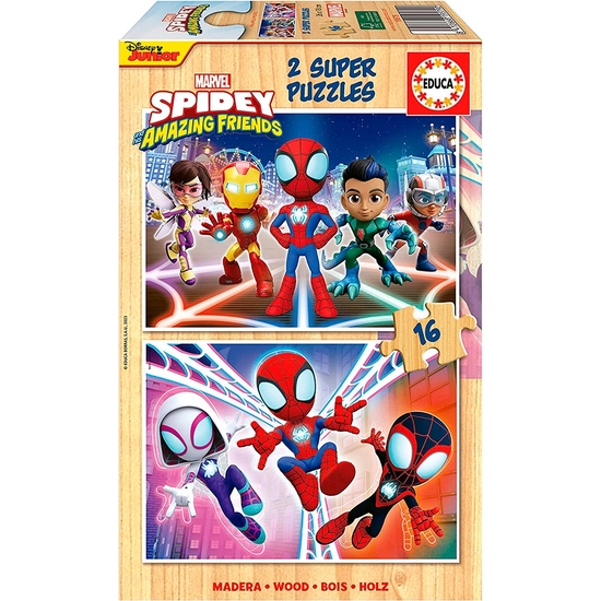 SPIDEY PUZZLE DOBLE 2X16 PIEZAS MADERA image 0