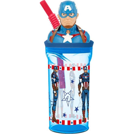 AVENGERS CAPITAN AMÉRICA VASO PAJITA FIGURA 3D 360 ML image 0