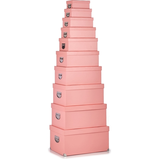 SET 10 CAJAS CARTÓN FORRADO ROSA 47X33X23 CM image 0