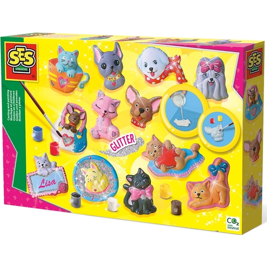 SES CREATIVE JUEGO MOLDEAR Y PINTAR PERROS Y GATOS CON GLITTER image 0