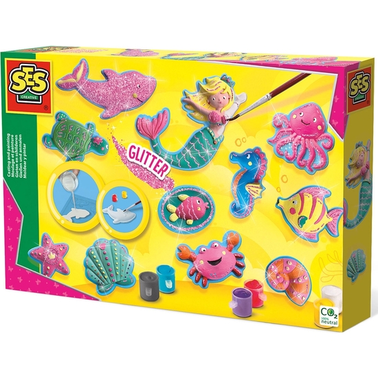 SES CREATIVE JUEGO MOLDEAR Y PINTAR MUNDO MARINO CON GLITTER image 0