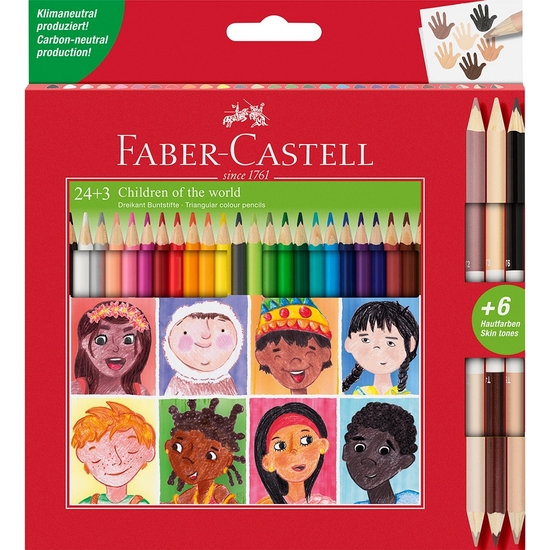 ESTUCHE 24 LÁPICES DE COLORES + 3 LÁPICES BICOLOR CON 6 TONOS DE PIEL FABER-CASTELL image 0