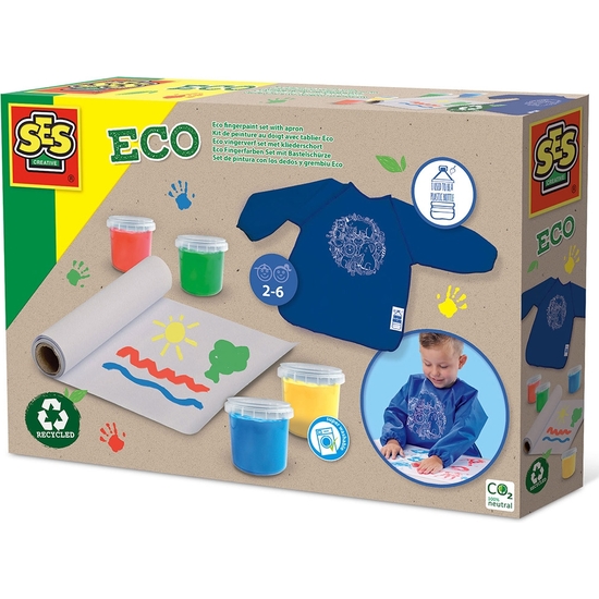 SES MANUALIDADES SET PINTURA DE DEDOS ECO CON DELANTAL image 0