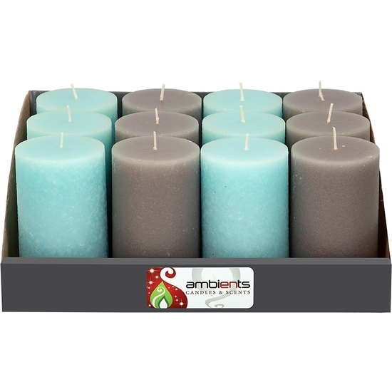 EXPOSITOR 12 VELAS MARMOLADO AZUL Y GRIS 10X6 CM 25 HORAS DE DURACIÓN image 0