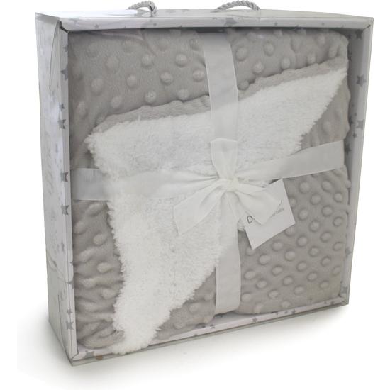 MANTA "LUXE" DOBLE CARA MICROFIBRA+ BORREGUILLO 80X110 CM. PLATA image 0