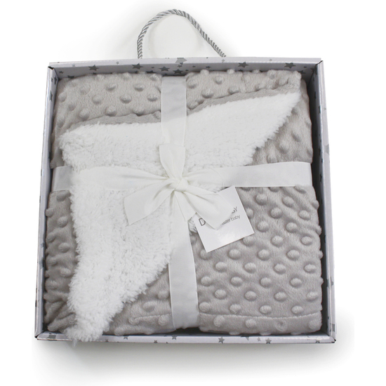 MANTA "LUXE" DOBLE CARA MICROFIBRA+ BORREGUILLO 80X110 CM. PLATA image 1