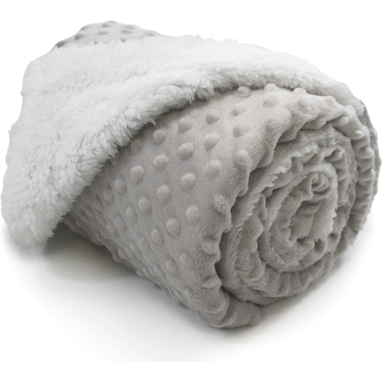 MANTA "LUXE" DOBLE CARA MICROFIBRA+ BORREGUILLO 80X110 CM. PLATA image 3