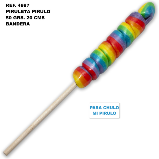 PIRULETA PIRULO 50 GR. Y 20 CMCON LA BANDERA LGBT (PARA CHULO, CHULO MI PIRULO) image 0