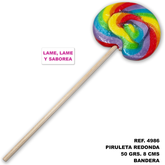 PIRULETA REDONDA 50 GR. Y 8 CMCON LA BANDERA LGBT (LAME, LAME Y SABOREA) image 0