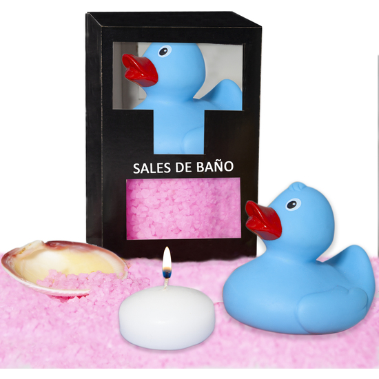 SET DE SALES DE BAÑO ROSAS 150 GR. CON PATO BAÑERA, VELA AROMATICA Y CONCHA image 0